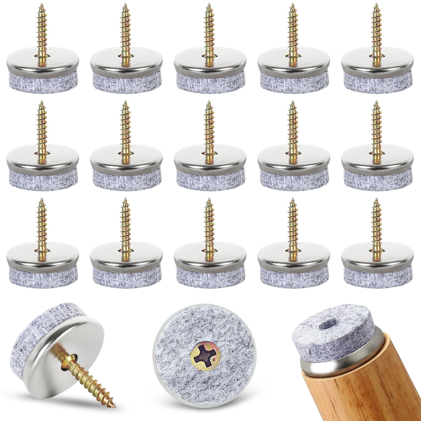 Gucass 50 Pezzi Feltrini per Sedie, Ø 20mm Feltro Aliante con Vite, Rotondi Piedini per Sedie Protezioni per Pavimenti, Feltrini per Mobili Pesanti, Laminato, Parquet, Piastrelle
