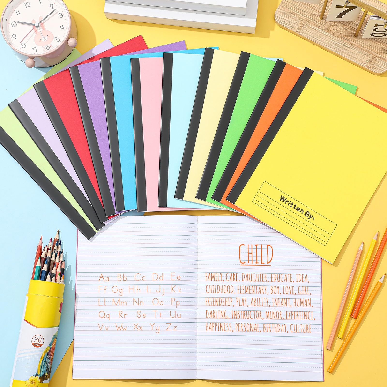 Henoyso 48 quaderni per composizione primaria K-2 Bulk 9. 190,5 x 7. Diario da 127 cm, diario di scrittura da 60 pagine per bambini, a righe a 3 righe, per scuola materna, forniture per pratica di