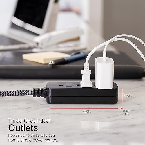 Miniatura 3 de GE Designer - Cable de extensión con protección contra sobretensiones, cable de alimentación trenzado, 15 pies, 3 tomas de tierra