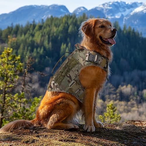 Miniatura 6 de Arnés táctico de mochila para perros para razas grandes, diseño original, chaleco con hebilla de metal con bolsas laterales para entrenamiento de