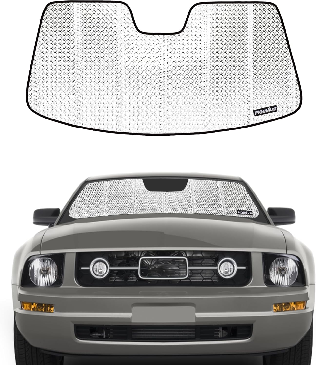 Windshield Sun Shade for Ford Mustang 2005-2009. Reflective Aluminum Film Front Window Sunshade - BLAZBLOCK