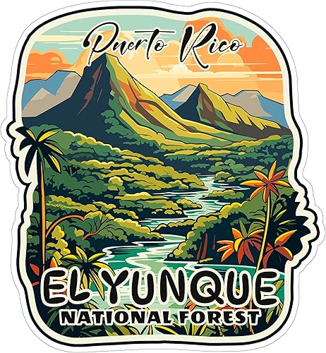 El Yunque - Adhesivo de 4 pulgadas para viajes de bosque nacional de Puerto Rico, calcomanía de vinilo impermeable para laptop, botella de agua,