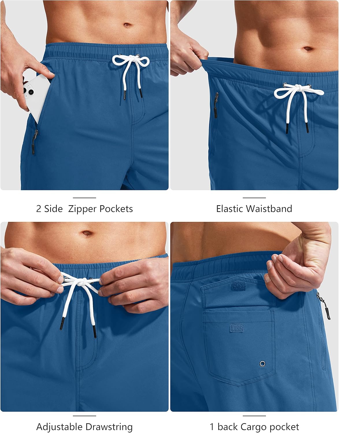 Viodia Men's Swim Trunks with Compression Liner Quick Dry Board Shorts Swimsuit Swimwear for Men with Zipper Pockets - Image 5