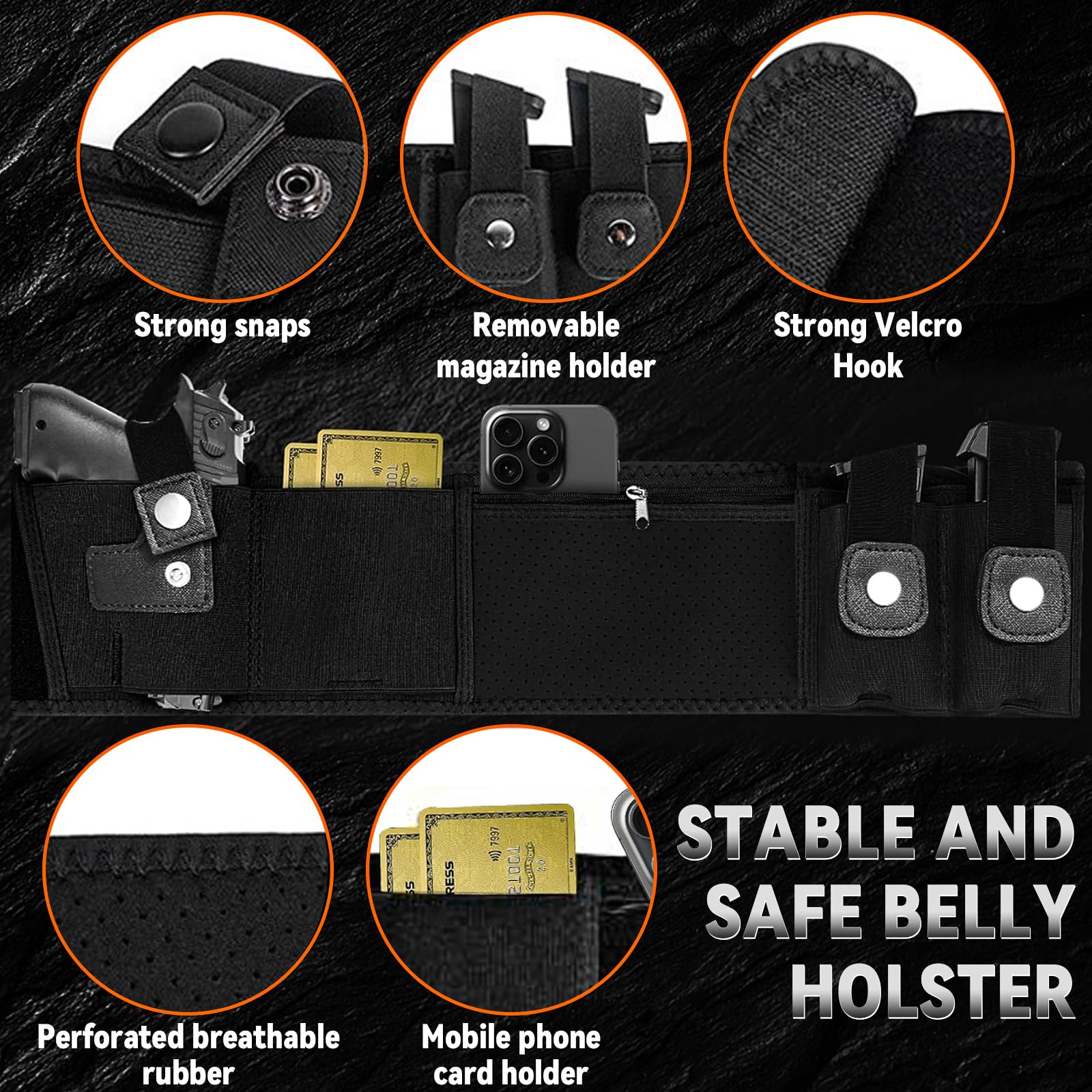 ZONSUSE Fondina per Pistola Fascia Addominale, Fondina Tattica Nascosta in Vita, Fondina Ventrale Regolabile Multifunzione, per Glock 19, 17, Ruger LCP, S&W M&P Shield Maggior Ppistole