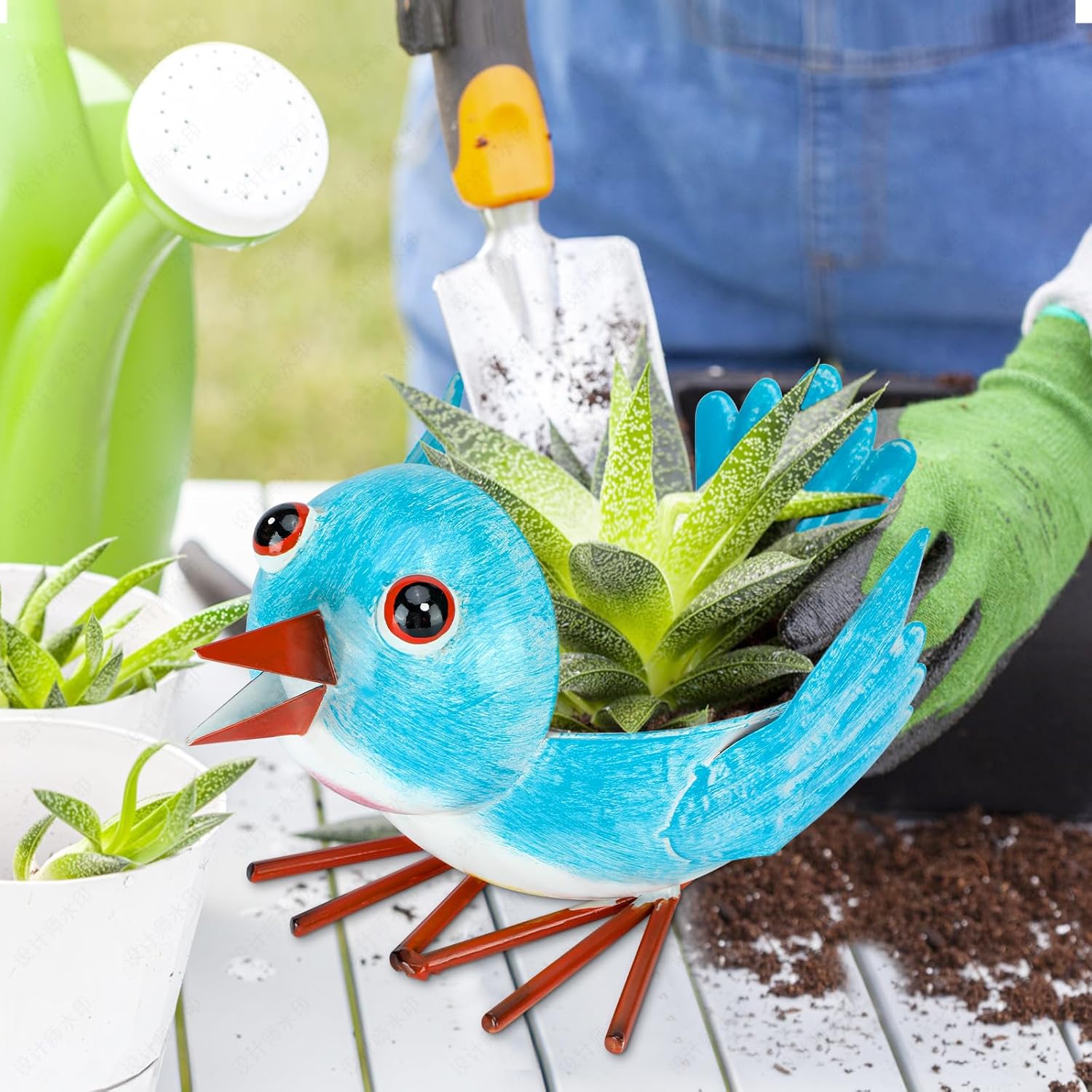 Metal Cute Bird Planter,Fun Garden Flower Succulent Pot Indoor Outdoor Decor .Unique Animal Planter Flower Pots Gift Ideas for Mother and Teacher