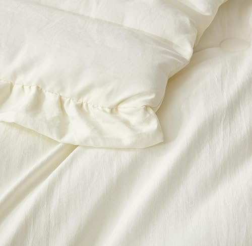 Miniatura 8 de Chezmoi Collection Juego de edredón Nora de microfibra lavada suave con ribete de volados, 3 piezas (tamaño King, color marfil)