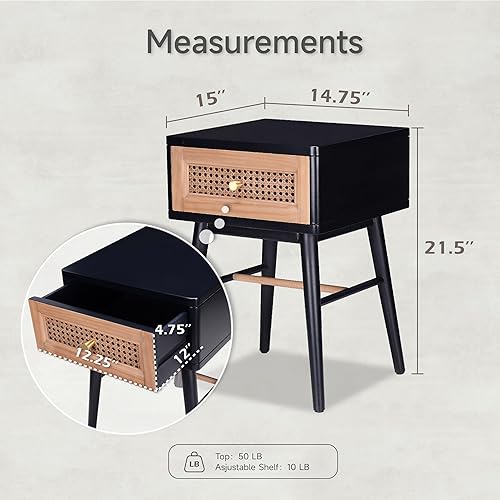 Miniatura 2 de COZAYH Mesita de noche moderna totalmente montada con forro limpio mesa auxiliar con 1 cajón color negro