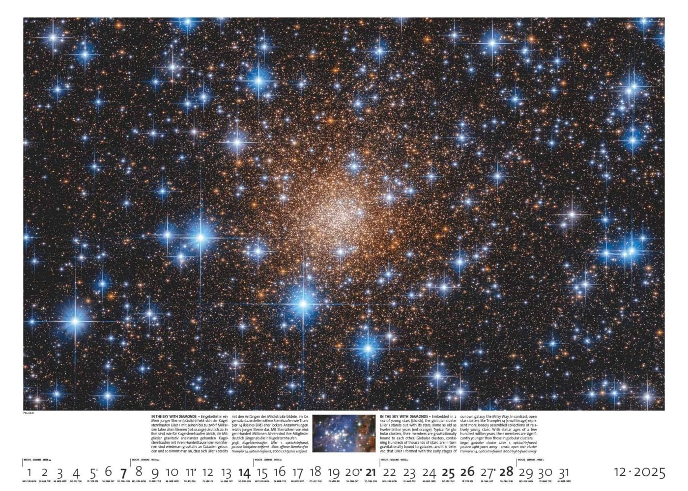 PALAZZI - Sternzeit 2025 Wandkalender, 70x50cm, Posterkalender mit brillanten Aufnahmen aus unserem Universum, eine astronomische Reise in Zeit und ... Eine astronomische Reise in Zeit und Raum