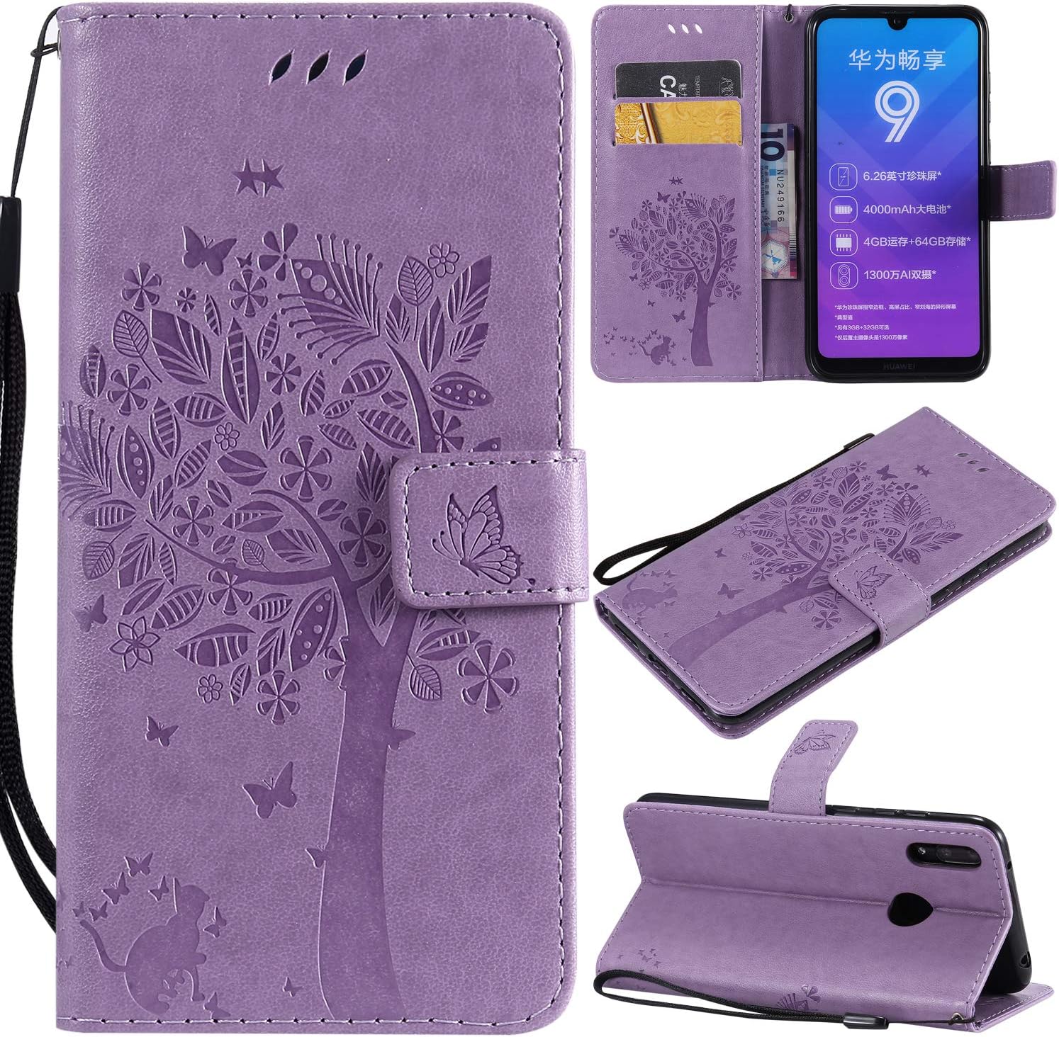 Zchen Funda Huawei Y7 2019, Funda Piel con Tapa Suave TPU y Cuero de PU Tipo Libro Billetera Resistente a los Golpes Carcasa para Huawei Y7 2019/Y7 Prime 2019/Y7 Pro 2019 (6.26