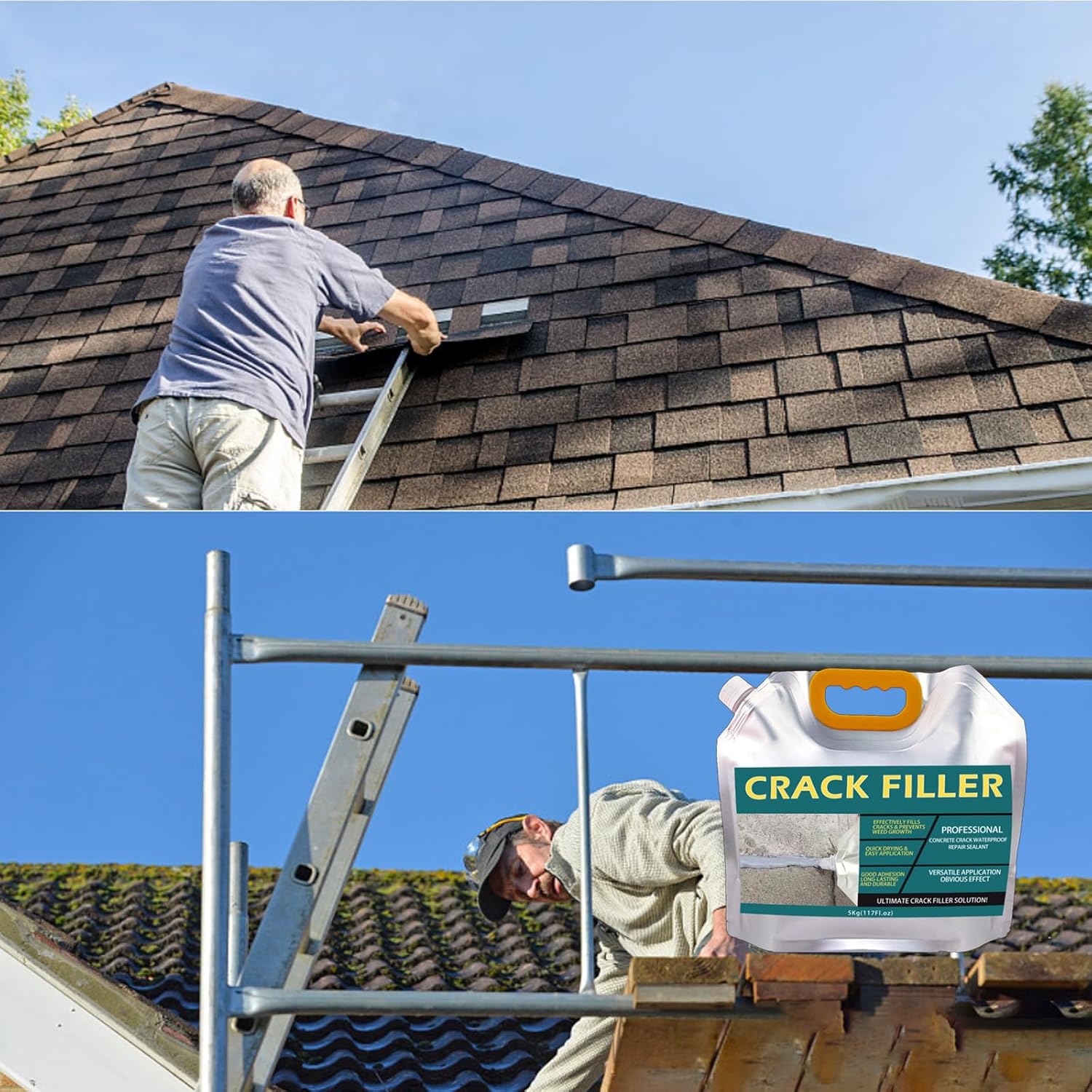 5Kg/117Fl.oz Concrete Crack Filler Waterproof Repair Sealant Premium Quick-Drying Crack Sealant for Driveway Walkway Outdoor Patio with Brush Putty Knife Nitrile Gloves Plastic Scraper