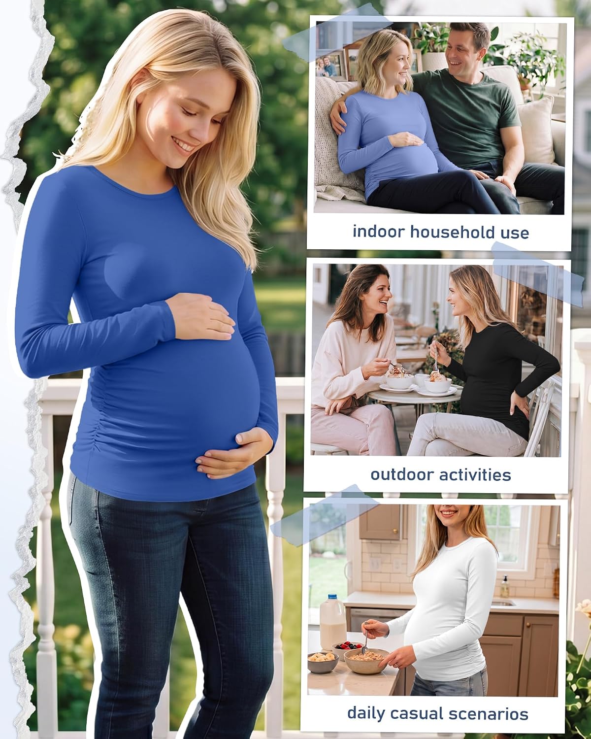 Locoowai 4 Pack Womens Maternity Underscrubs Long Sleeve Crew Neck Pregnancy Tops Casual Workout Base Layer for Nurse