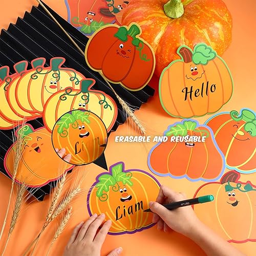 Miniatura 3 de Blulu 120 piezas de decoración de calabaza recortados de cartón con punta de pegamento para aula, tablón de anuncios escolar, tema de otoño, fiesta