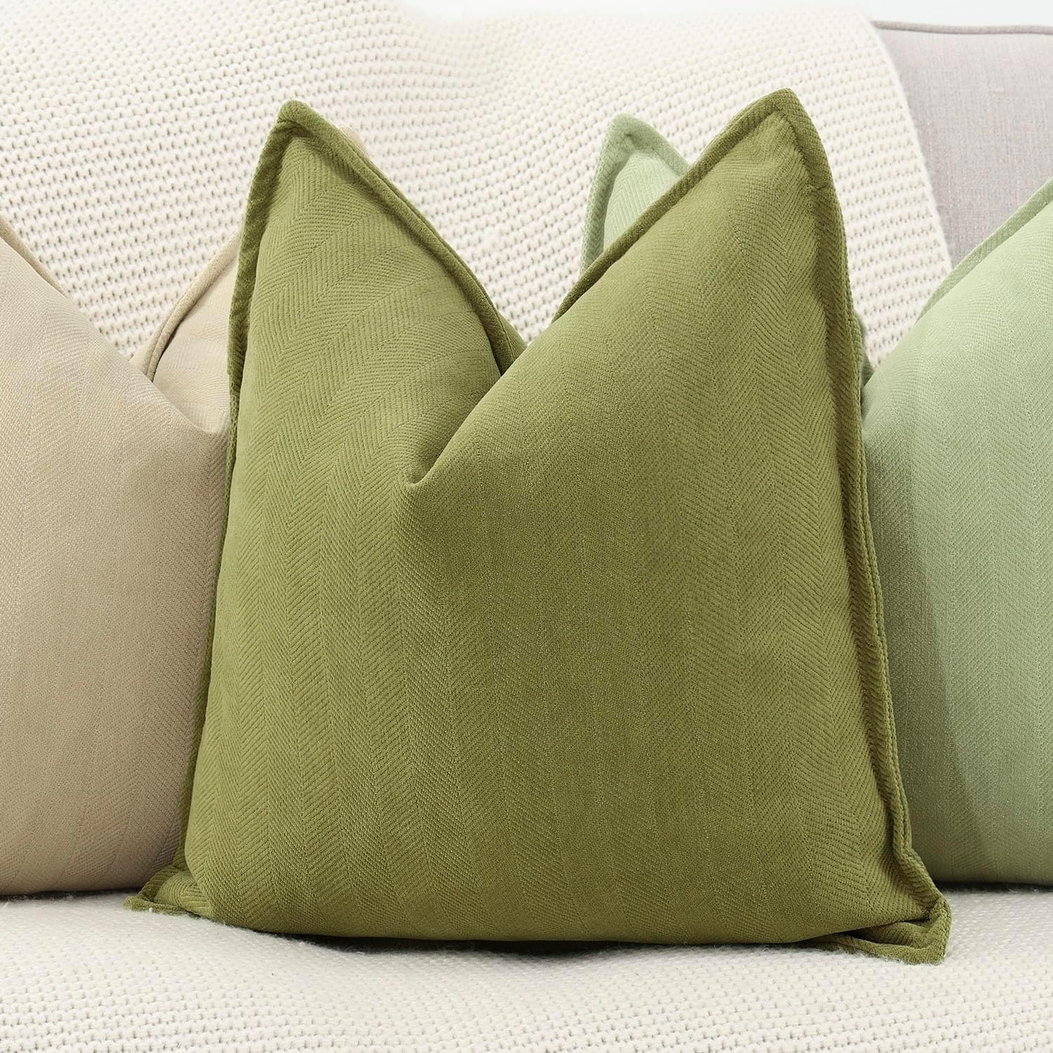 MADIZZ Textured Chenille Throw Pillow Covers Pack of 2 Natural Soft Decorative Accent Pillowcases Boho Neutral Couch Throw Pillow for Bed Home Decor for Sofa Livingroom 20x20 inch Moss Green