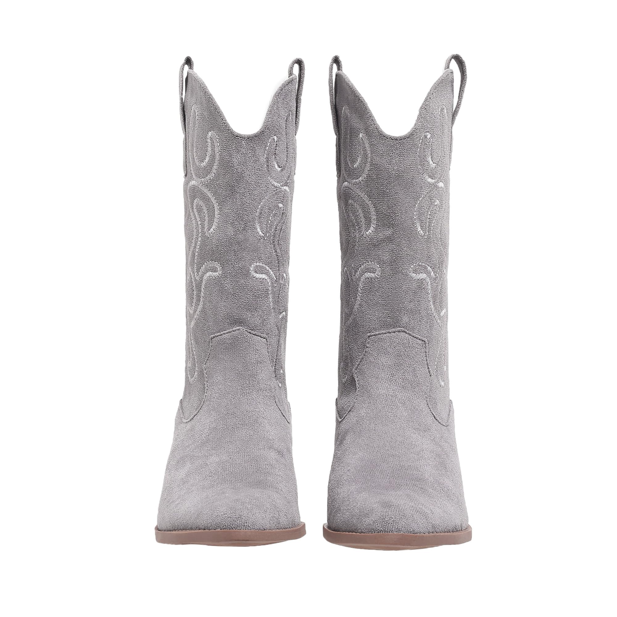 Bandkos Cowboy-Stiefel für Damen, bestickte Cowboy-Stiefel mit mittleren Waden, niedriger Absatz, modische Stiefel