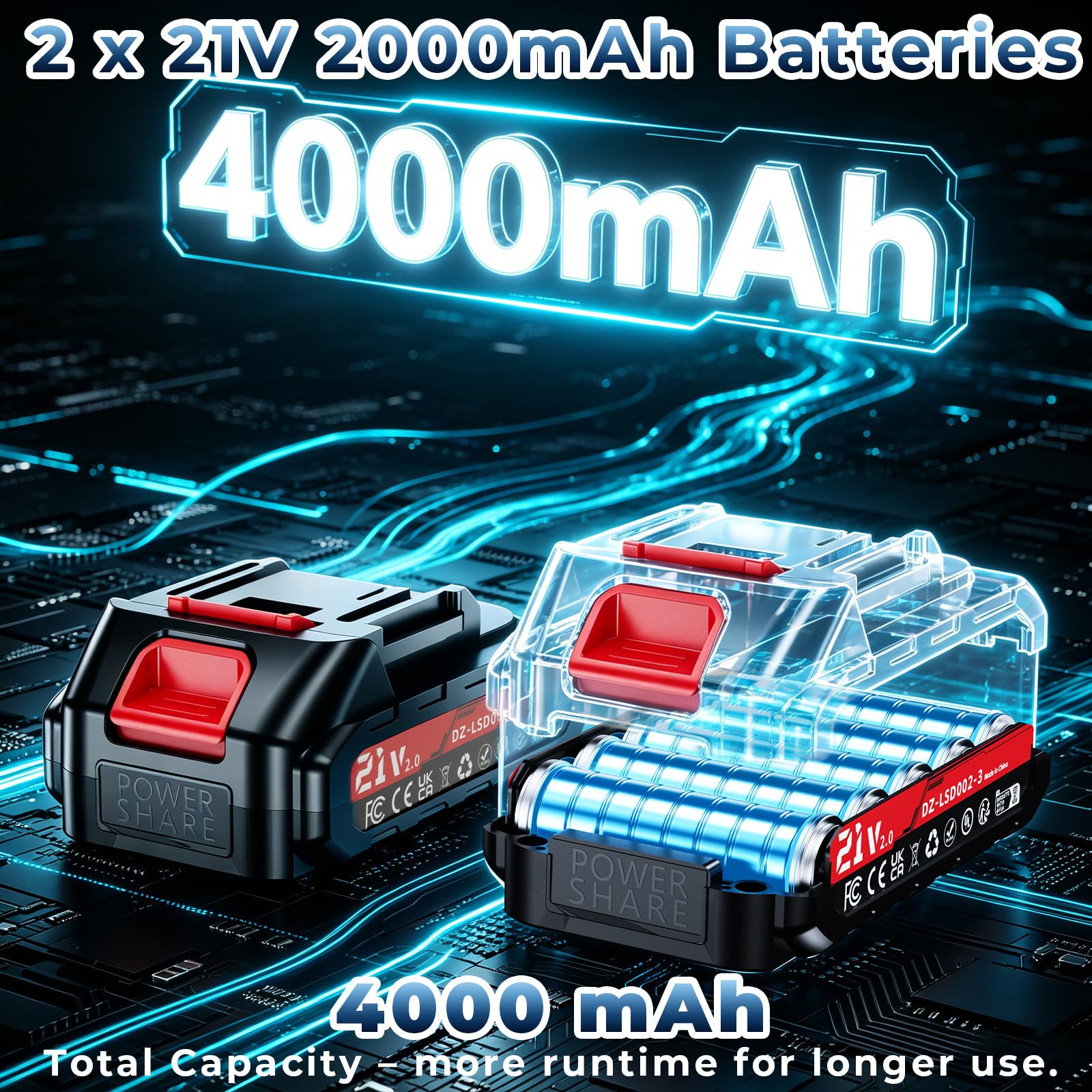 Trapano Avvitatore a Batteria 21V, 2 Batterie 2,0 Ah | 70 Nm Max, 25+3 Livelli di Coppia, 2 Velocità, Luce LED, Mandrino 10 mm