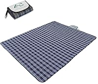 Wind Tour Waterproof Sandproof Picnic Blanket - Foldable Beach Mat with Carry Strap, 59x71 Inch Navy Blue for Camping, Park & Family Outings