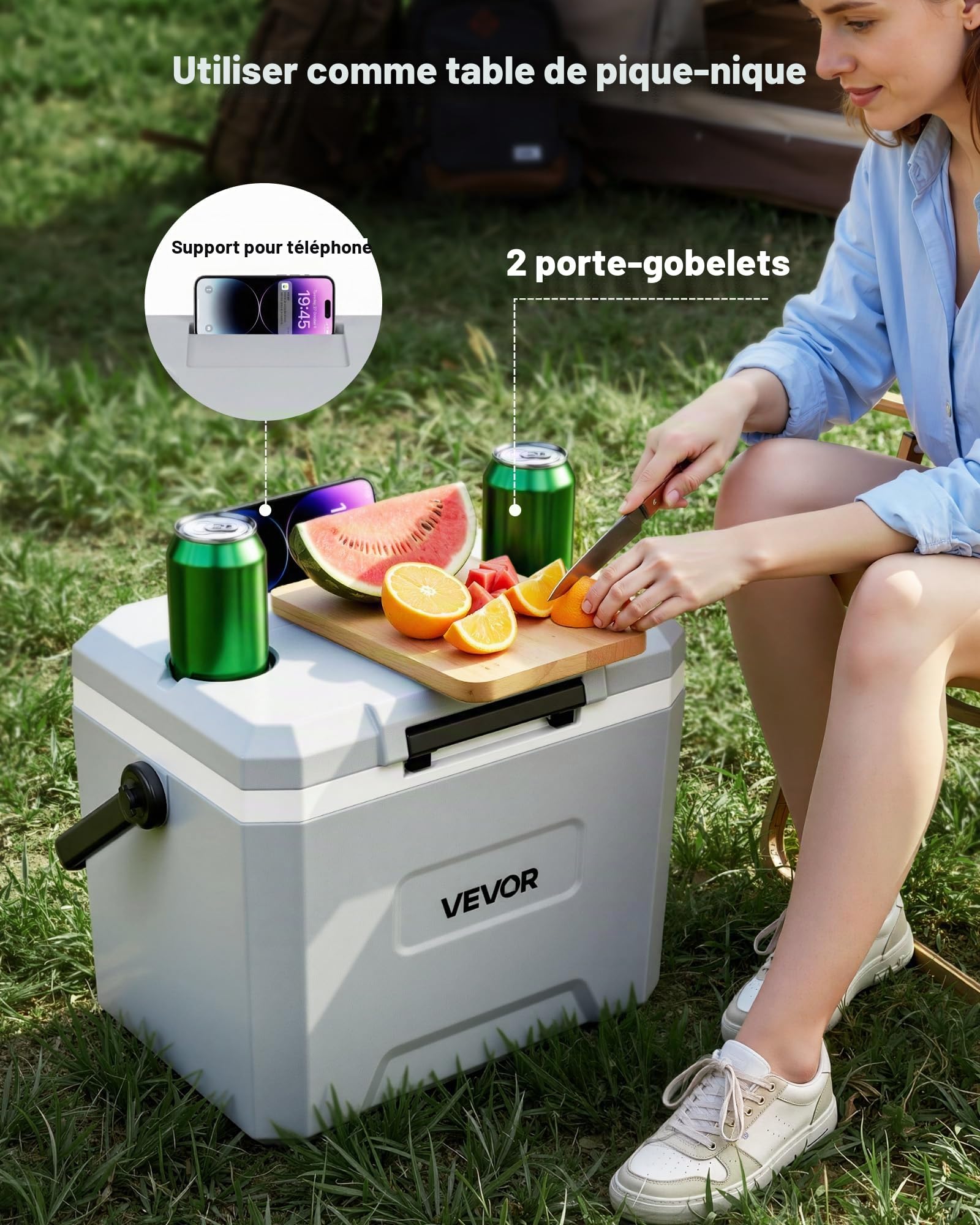 VEVOR Glacière Rigide 16 L, Glacière Passive Classique Portable, pour Aliments Boissons Camping Pêche Pique-Nique Jardin Plage, Boîte Isotherme Rigide avec Poignée, Rétention du Froid jusqu'à 48 H