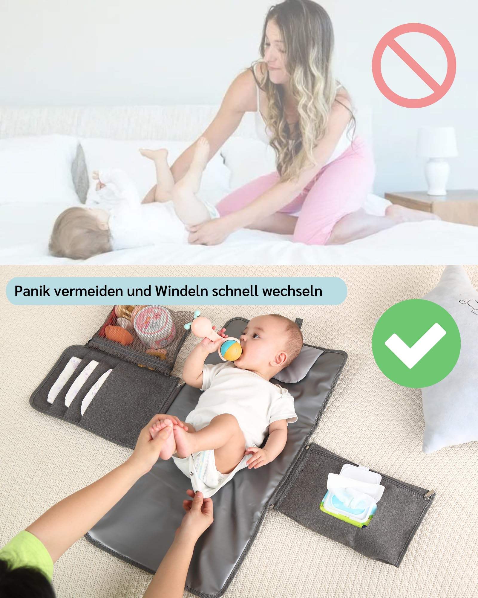 Wickelunterlage für Unterwegs,Windeltasche mit Fächern, Kopfkissen und Abnehmbare Feuchttücher Organizer,Wasserdichte Faltbare Wickelauflage, Abwaschbar Windeln Organizer für Unterwegs, Reise(Stern)