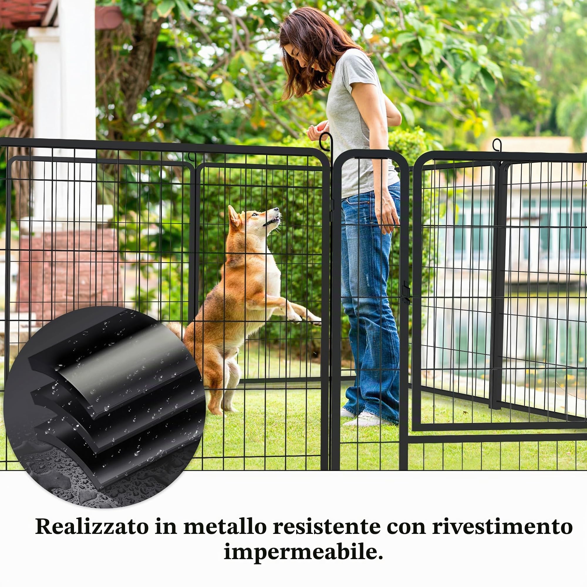 LZQ Recinto per cuccioli Recinto per cuccioli fai da te, Recinto per cani pieghevole con porta, Recinto per cani per appartamento 6 pannelli a griglia da 80 x 65 cm per cani appartamento e giardino