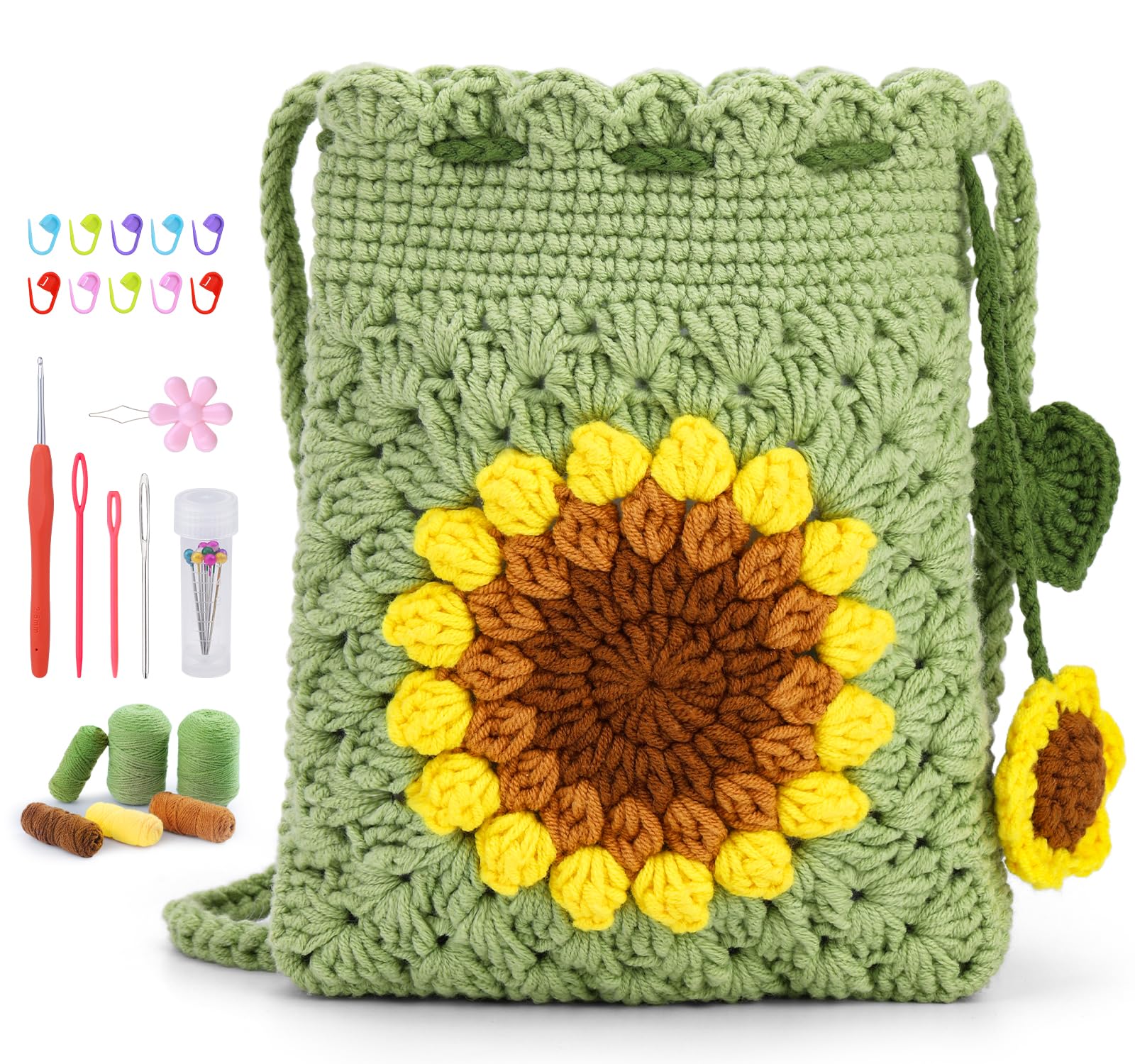 Beginner Crochet Kit - Make a Sunflower Phone Bag -11