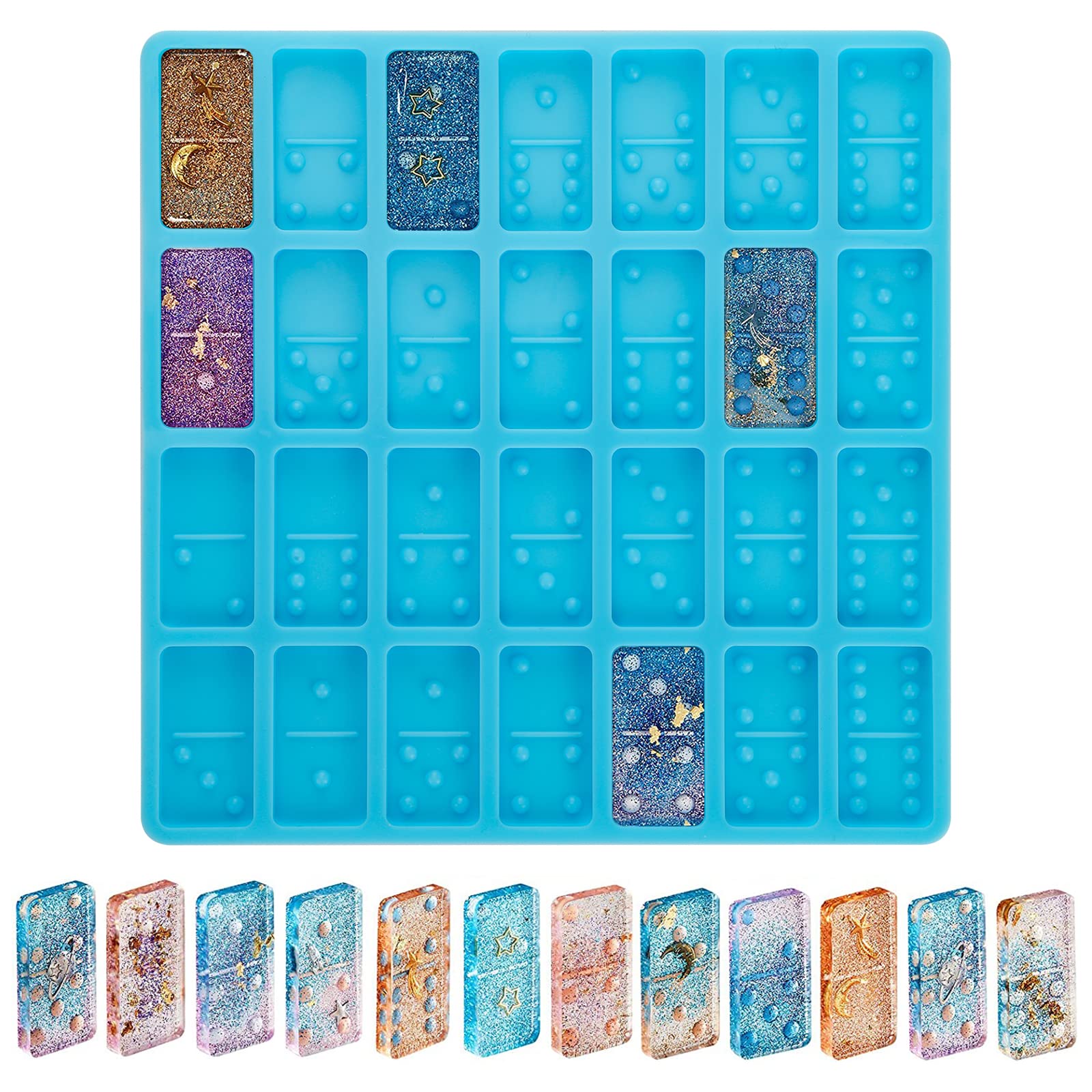 SoleebeeDomino Molds for Resin Casting Creative Domino Mold for Epoxy Resin 28 Cavities Durable Silicone Molds Dominoes DIY Soap Jewelry Mold Baking Molds for Cake Candy Chocolate