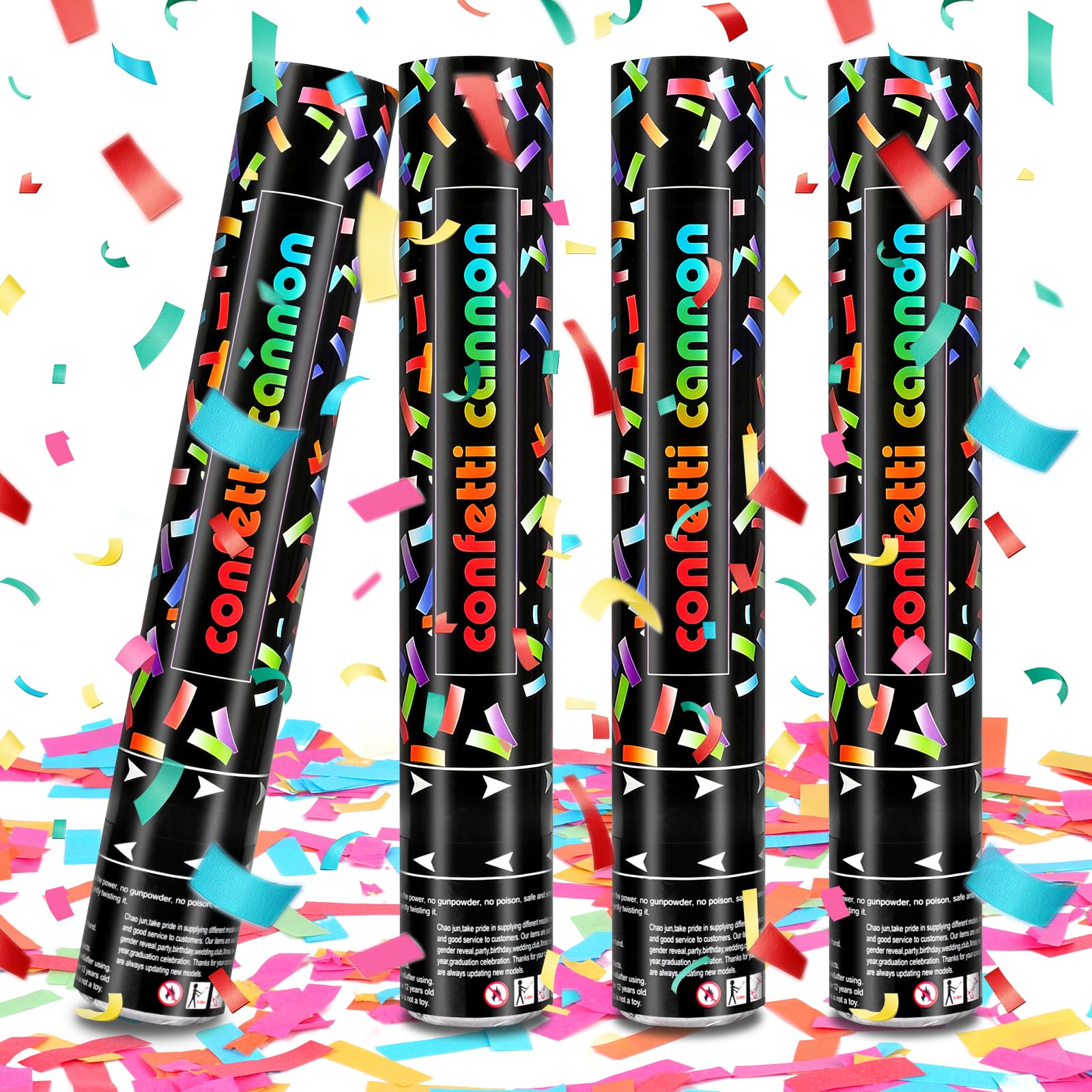 Mineup 4 * Cannone Spara Coriandoli, 30 cm Coriandoli Cannoni Popper, Flusso di Coriandoli di 3-5 Metri, Tubo Sparacoriandoli Matrimonio, Coriandoli Biodegradabili per Matrimonio, Festa, Compleanno