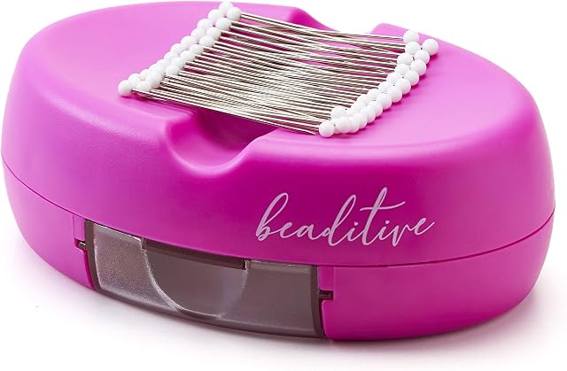 Beaditive Magnetic Pin Cushion with Drawer - Strong Magnet Pin Holder Cushions for Sewing - 50 Glass Head Quilting Pins Included - Chic Pincushion Caddy for Sewing Pins, Paper Clips, Screws  Fuchsia