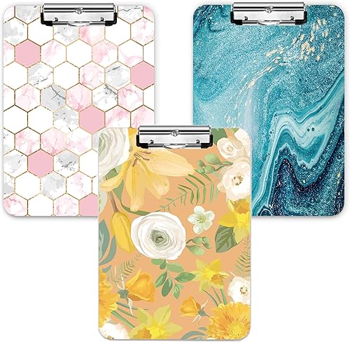 Portapapeles decorativos con clip de perfil bajo, tamaño de letra A4 estándar de 9 x 12.6 pulgadas para estudiantes, profesores, mujeres y niños,