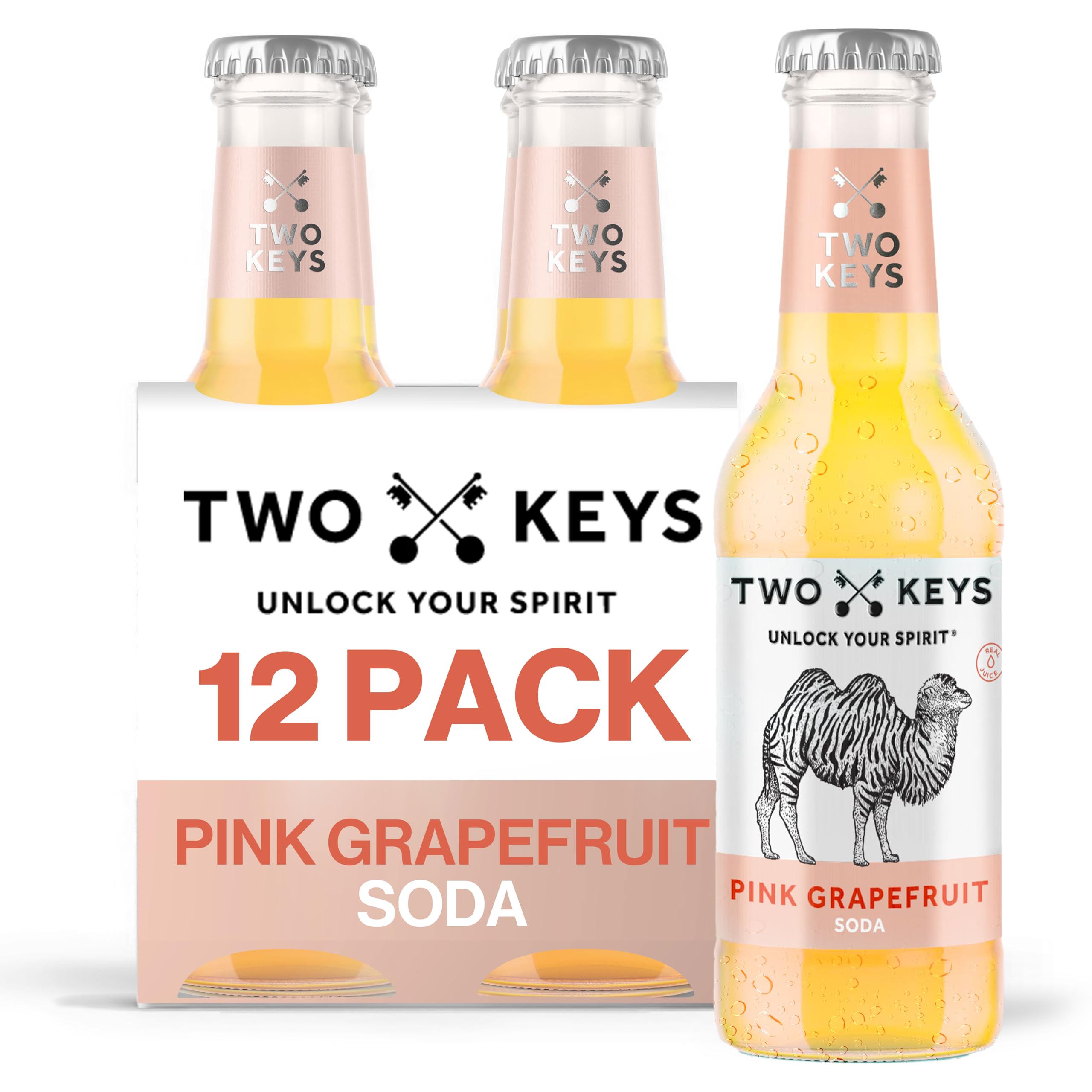 TWO KEYS Pink Grapefruit Soda 12 X 200ml - Premium Tonic Mixer | Low Calorie Perfect Paloma Mixer for Tequila, Mezcal, Gin, Vodka, Rum Cocktails | No Artificial Colours or Flavours