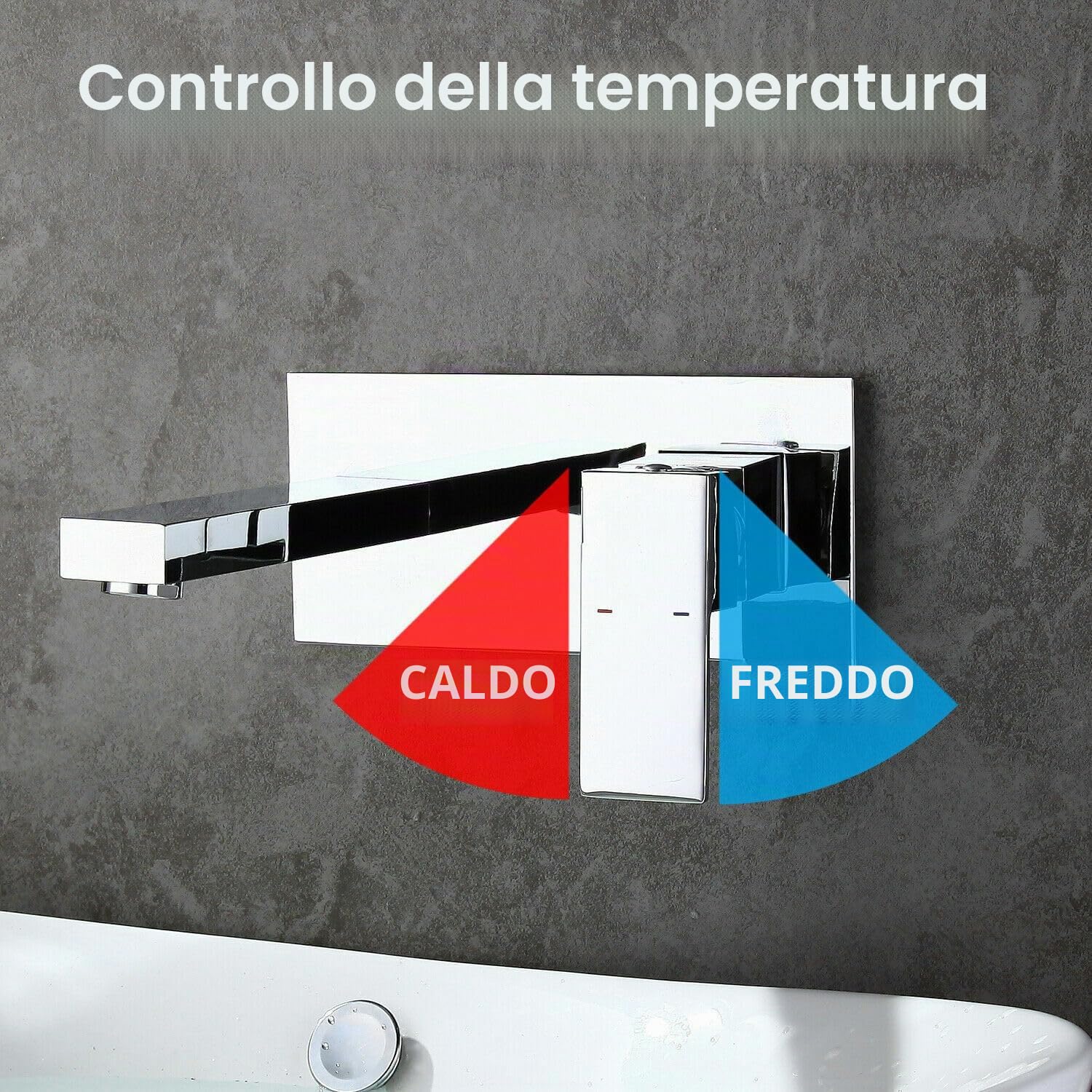 Rubinetto da incasso per lavabo, Rubinetto Bagno, Montaggio a parete, Miscelatore Monocomando
