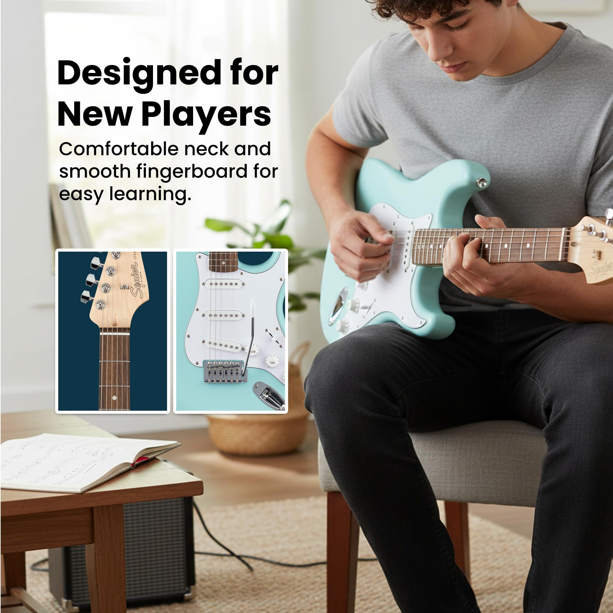 Amazon.com: Fender Squier Stratocaster Electric Guitar - Daphne