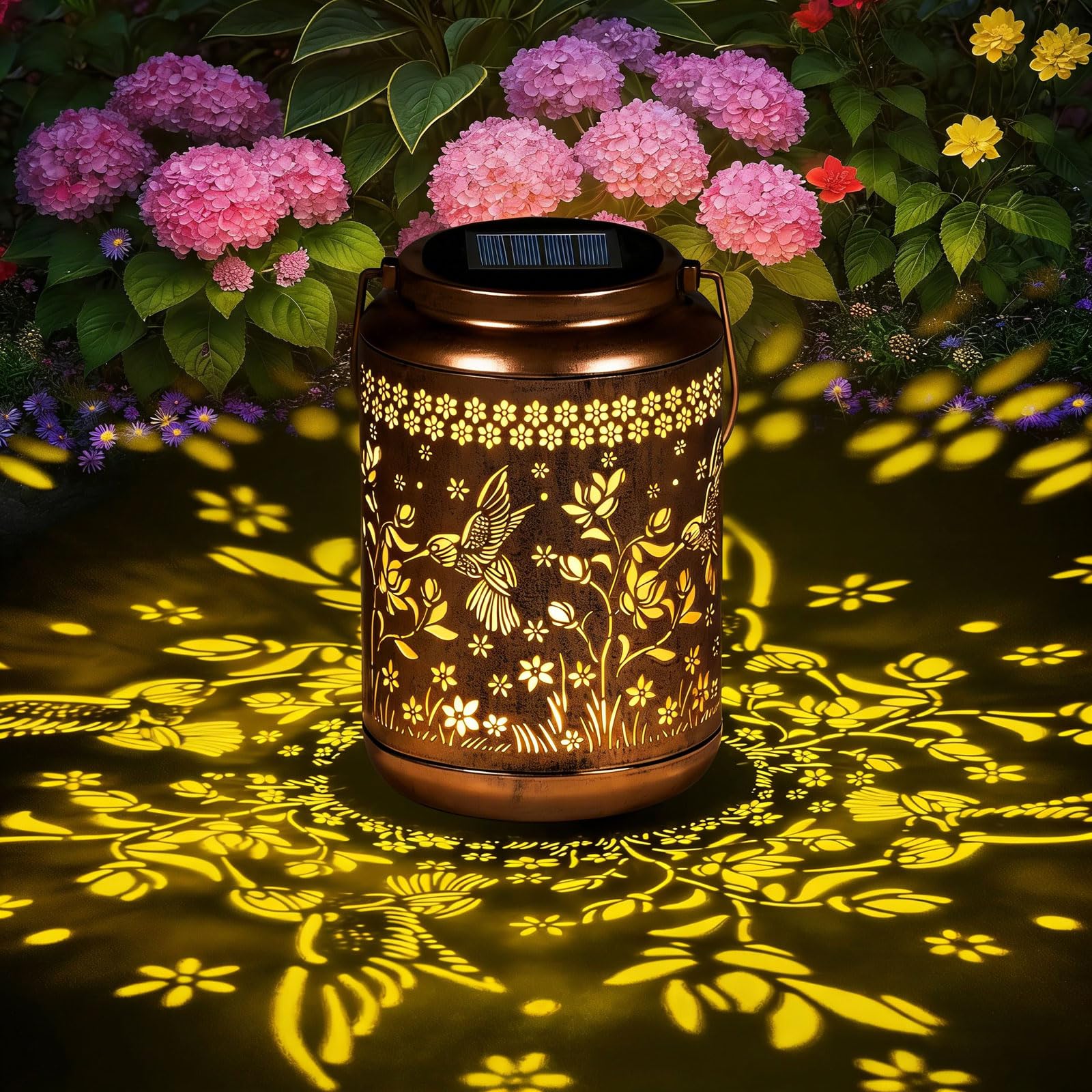 Hummingbird Solar Lantern, Garden Ornaments Outdoor Lantern, Waterproof Hummingbird Decorative Lights, Metal Hanging Solar Lanterns for Outside Yard, Patio, Backyard, Farm, Gifts for Women Mum Grandma