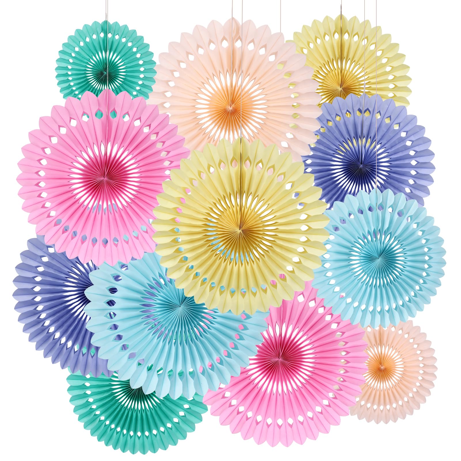 BestoFun 12PCS Paper Fans Pastel Rainbow Tissue Paper Flowers Decorations Colorful Party Decorations Paper Fans Party Decorations for Girl Groovy Birthday