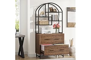 Tribesigns Vertical File Cabinet with Bookshelves and Open Shelves