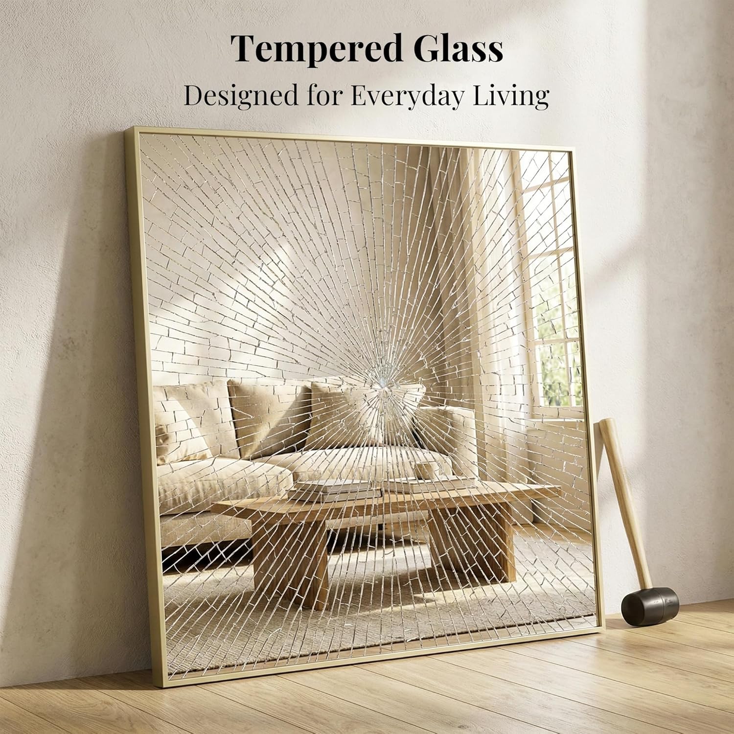 30"x30" Gold Square Mirror for Wall, Metal Framed Bathroom Vanity Mirror, Modern Geometric Mirror for Double Sink, Boho Entryway Decor, Flush Mount