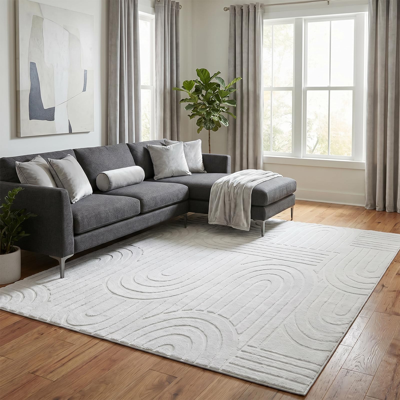 OHS Tufted Arches Rug Carpet Rugs for Bedroom, Grey - 160 x 230cm