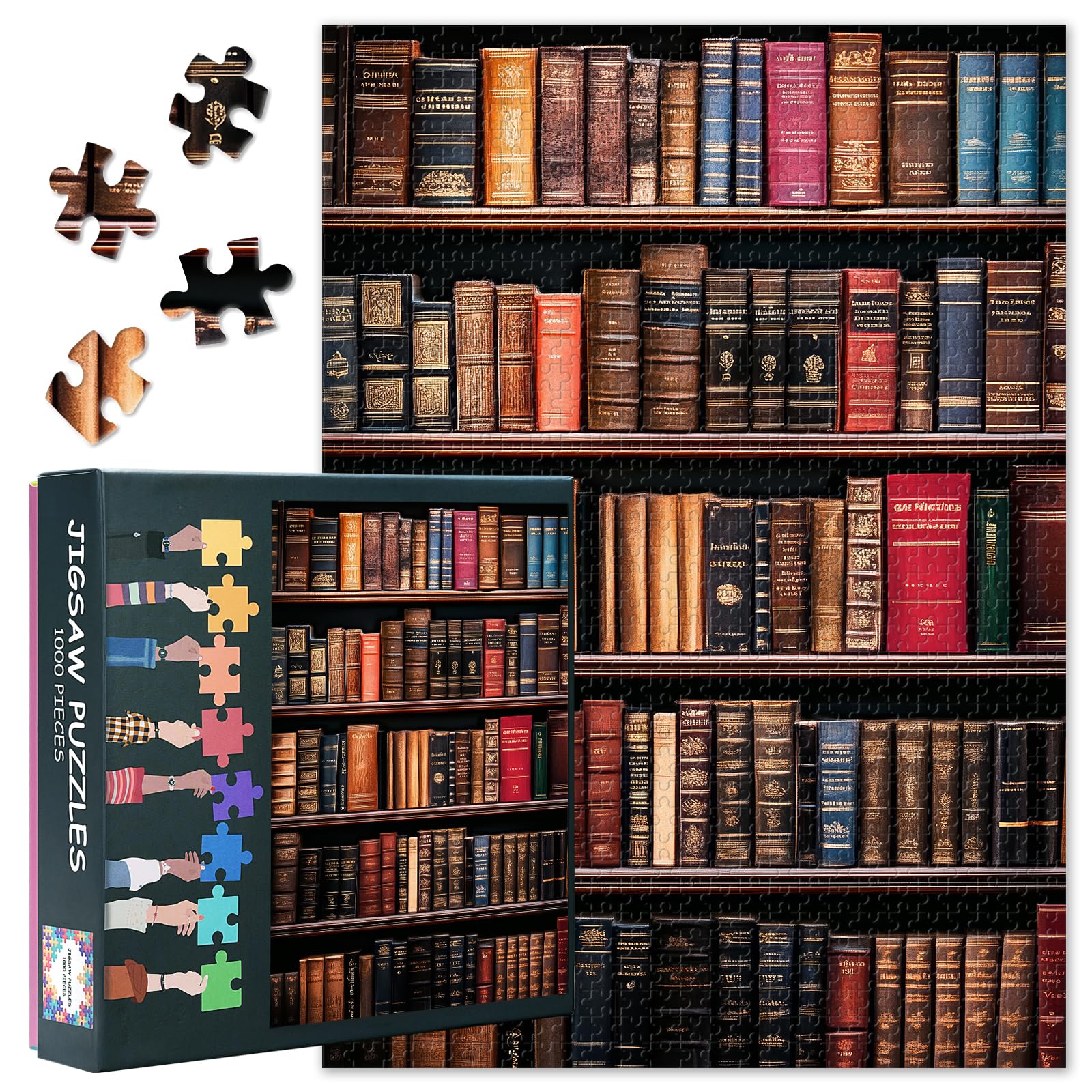 Vintage Bookshelf Art 1000 Piece Jigsaw Puzzles for Adults, Family Challenging Puzzle Game (Ancient Books & Library), Birthday Party Gift for Men Women Home Decor (27.5"x19.7")