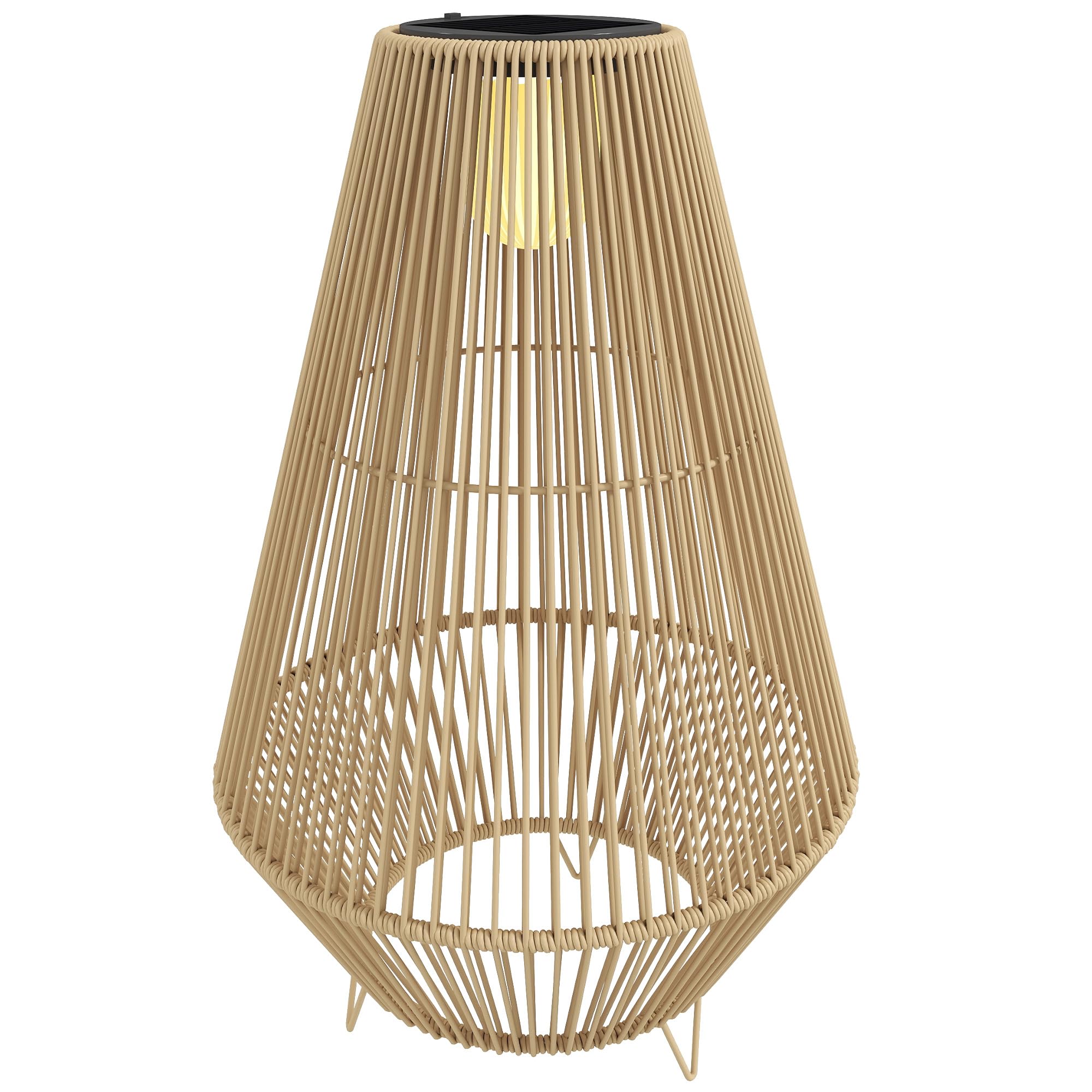 Outsunny - Linterna solar exterior de resina trenzada, lámpara de pie inalámbrica recargable con sensor de luz, lámpara de pie LED exterior, para jardín patio terraza, amarillo