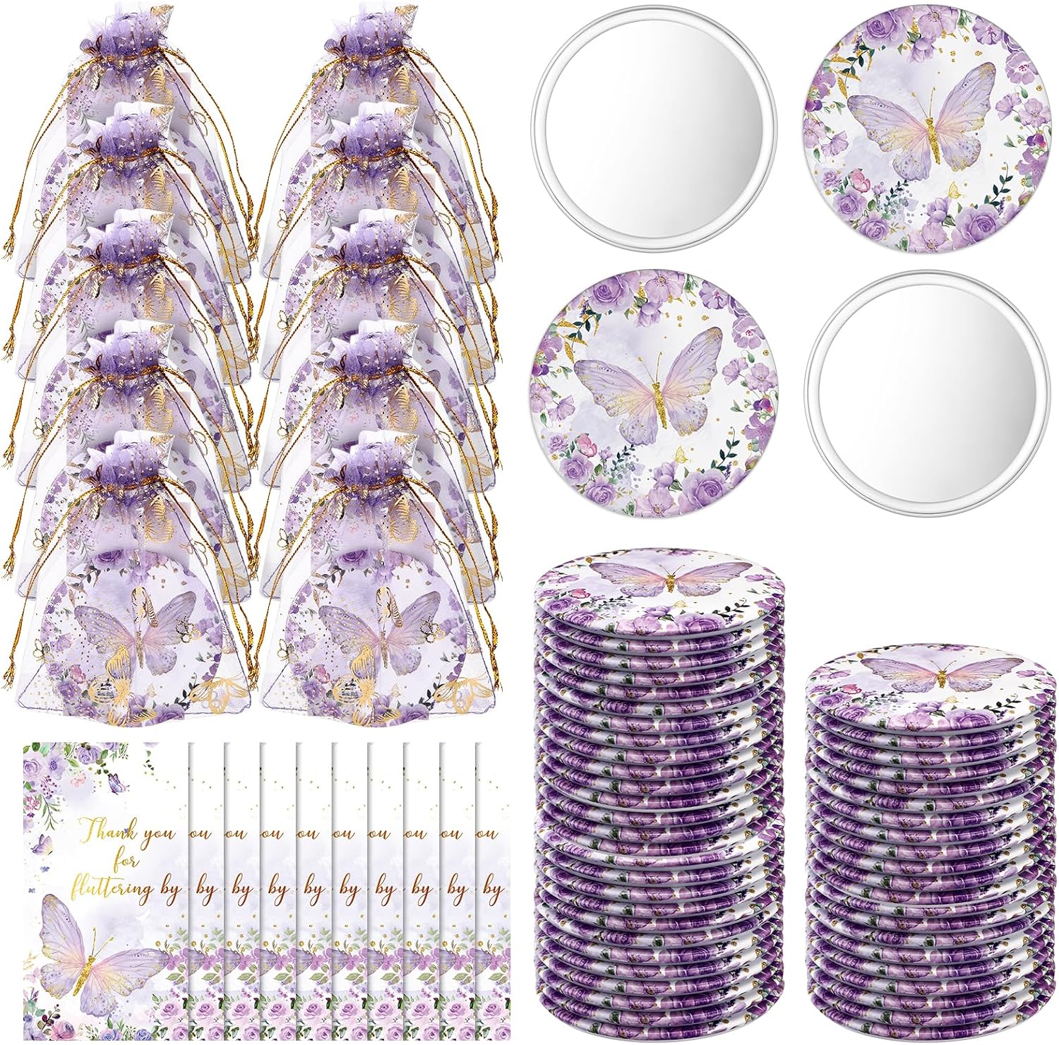 Yuntau 36 Sets Butterfly Compact Mirrors Baby Shower Favors, Purple