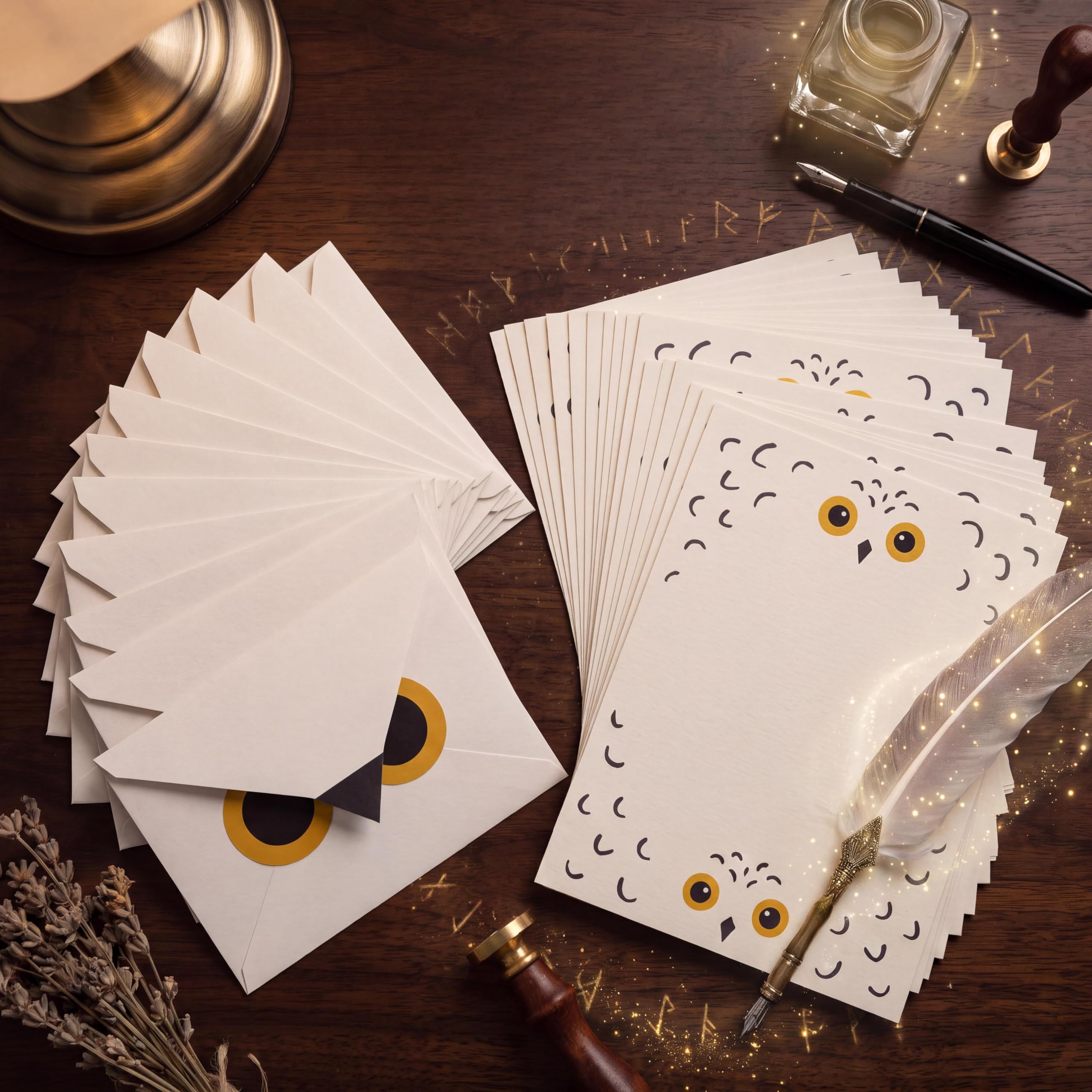 Dunzoom 90 Pcs Owl Writing Letter Envelope Magical Stationery for Halloween