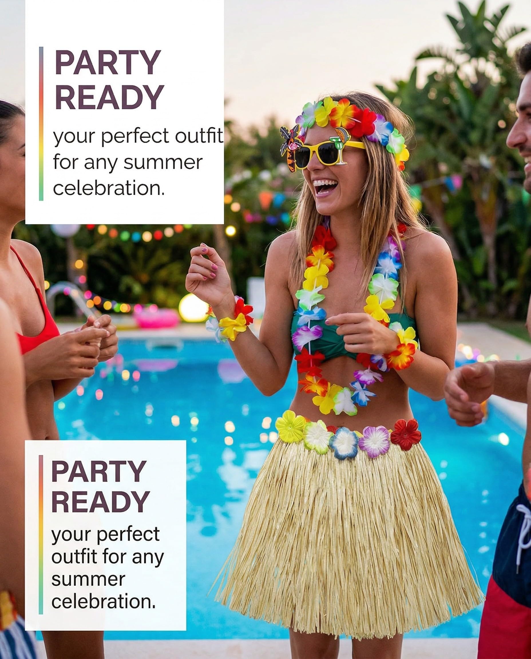 DAFNE 6 Pièces deguisement hawaienne femme, Jupe Hawaienne en Paille Paquet, Jupe Hawaienne, Hawaïen lei, Décoration de Fête Tropicale de Plage d'été, accessoire de fête tropicale Luau,Style-2