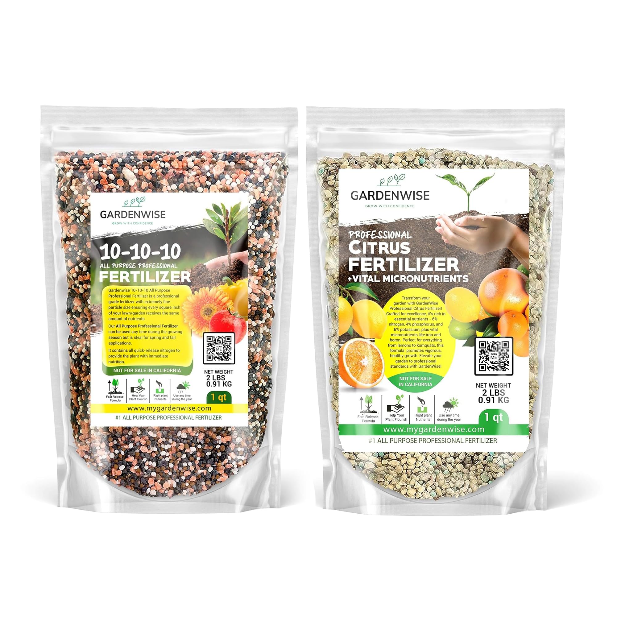 GARDENWISE 10-10-10 All Purpose Professional Fertilizer & Citrus Fertilizer Bundle for Indoor/Outdoor Plants; Shrub, Tree, Lawn, Vegetable, Orange, Avocado & Lemon Tree Fertilizer (1 Quart)