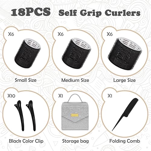 Miniatura 4 de Sungenol - Juego de 18 rodillos de pelo, rizadores de pelo sin calor, rodillos de pelo autoagarre, rodillos de pelo con pinzas y peine, rizadores de