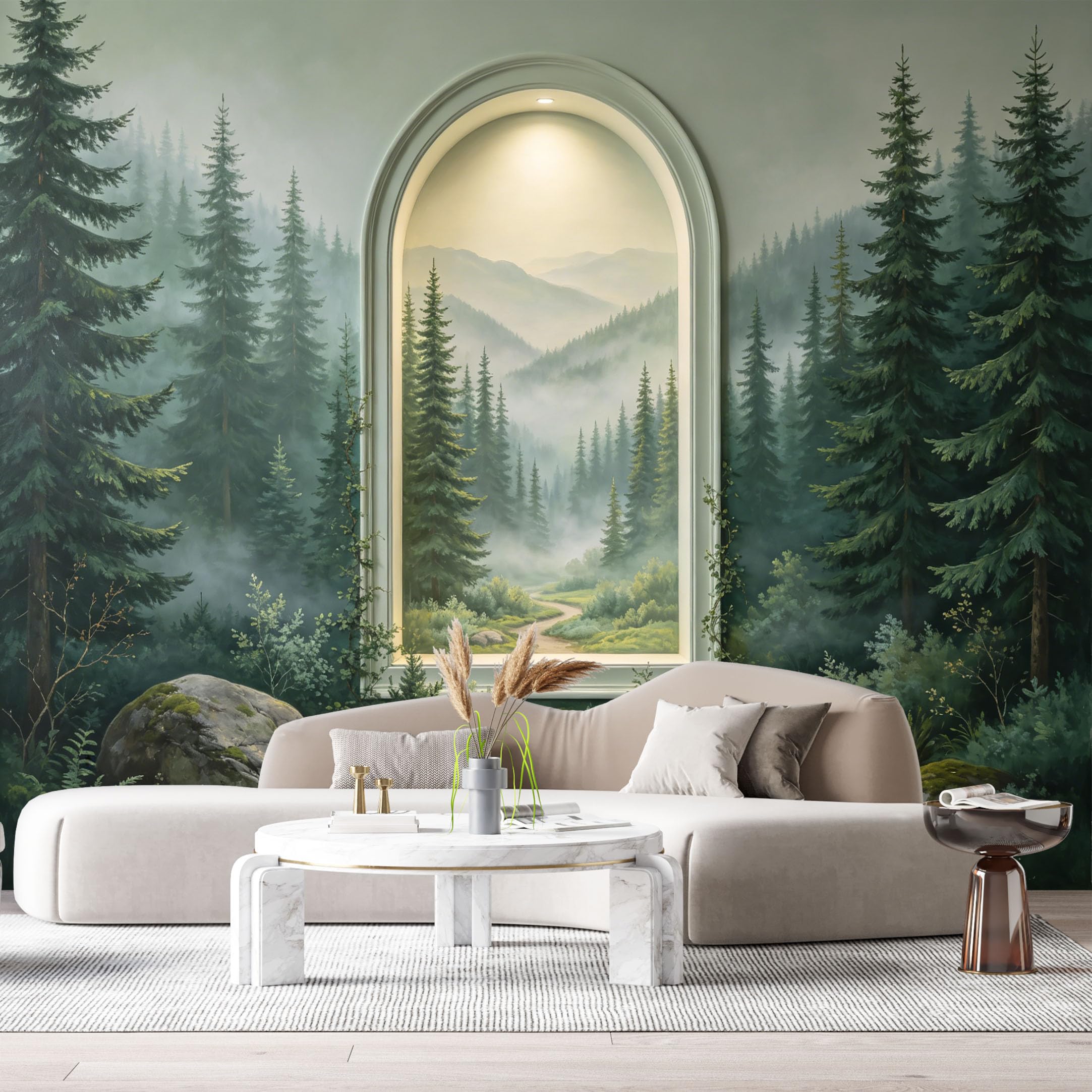 Custom Size Wall Murals Misty Forest Mountain Path Landscape 3D Trompe L'Oeil SelfAdhesiveWall Fabric Removable Wallpaper Wall Decor for Living Room Bedroom Bathroom