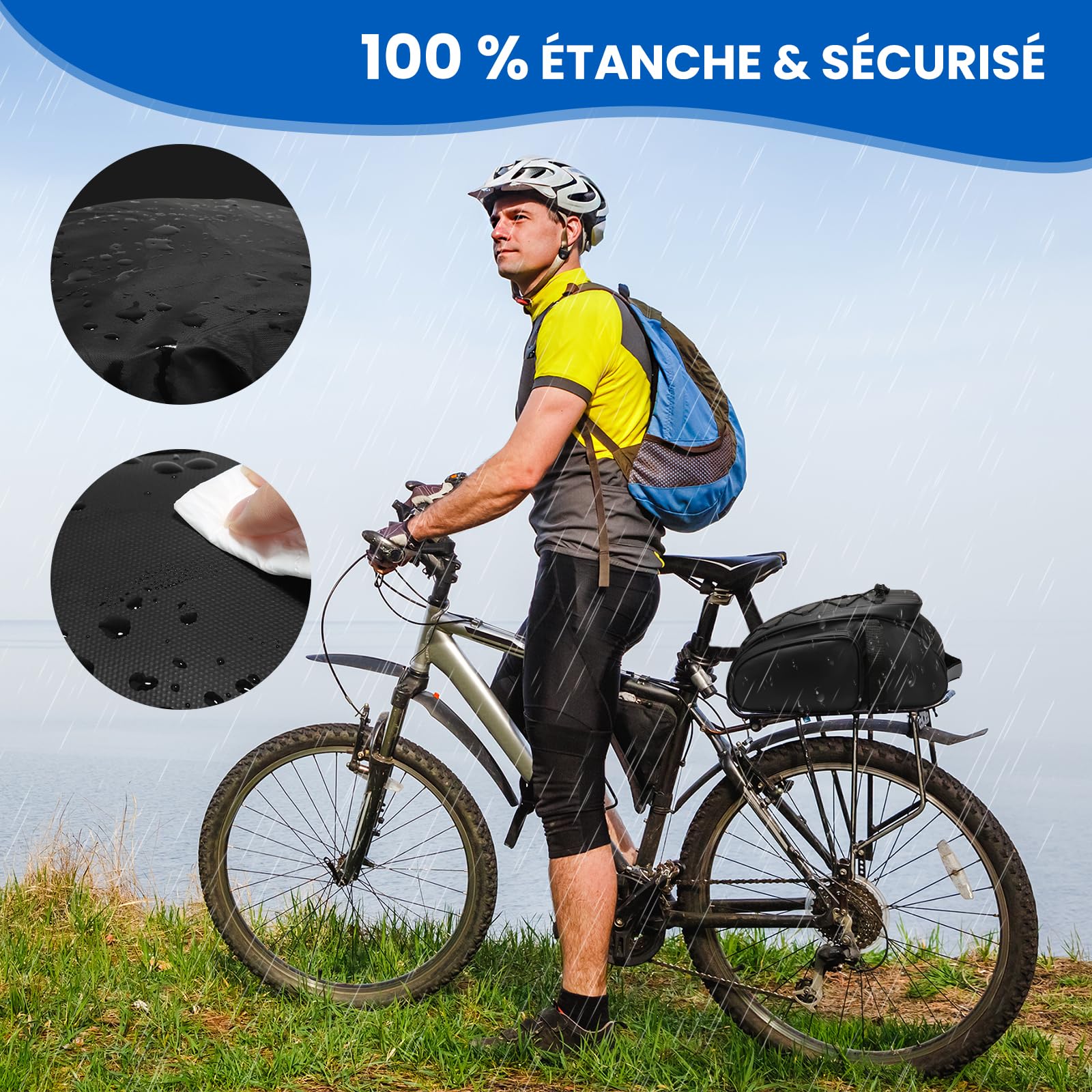 Borsa per portapacchi da bicicletta, per portapacchi, 8 l, impermeabile e riflettente, multifunzionale, 3 in 1, con parapioggia, TEDE-BIG-05