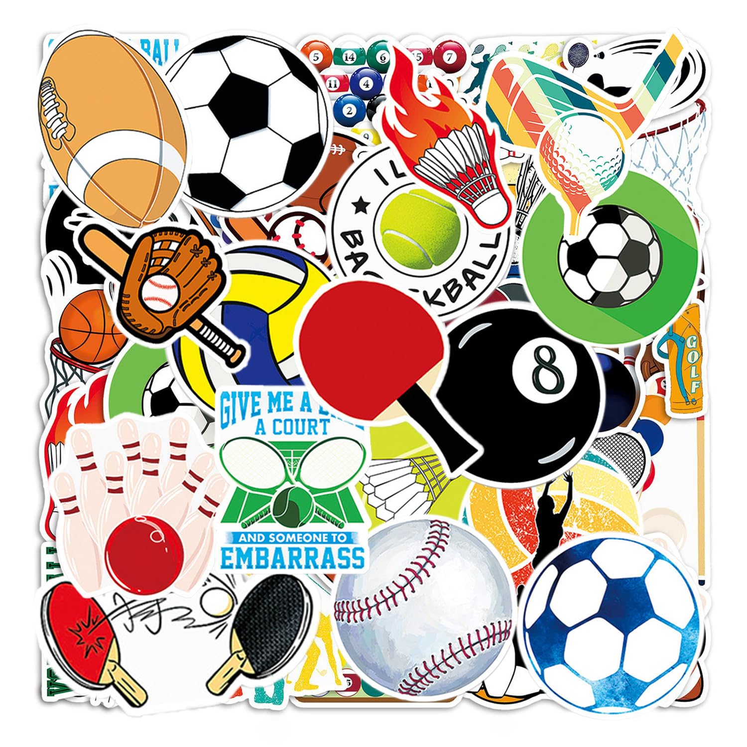NIDHFG 100 Ball Sports Stickers, Waterproof Stickers, Creative Graffiti Stickers, Which Can Decorate Computers, Suitcases, And Water Bottles.