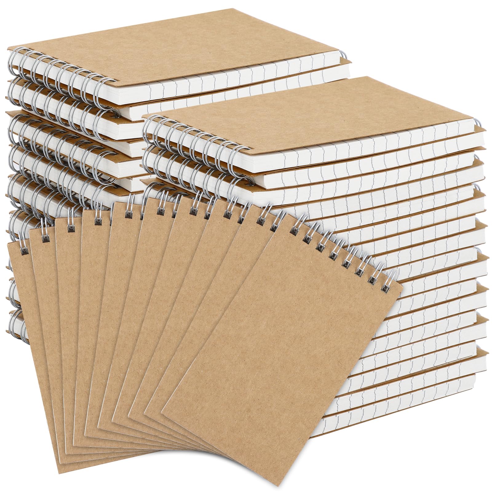 Confezione da 60 quaderni tascabili piccoli, 7,6 x 12,7 cm, colore marrone, 60 fogli a spirale, formato mini, tascabili, con pagine a righe, per casa, scuola, ufficio, lavoro