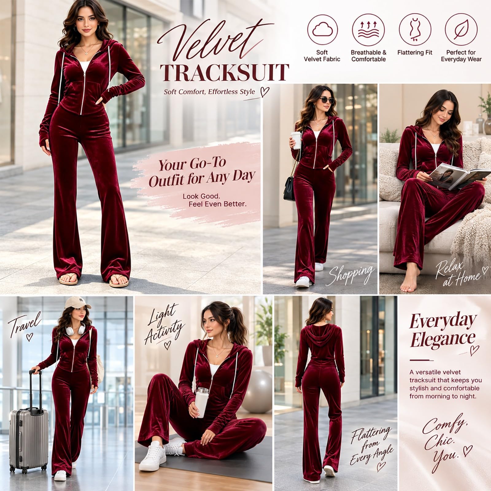 Chándal para mujer con capucha, elegante terciopelo