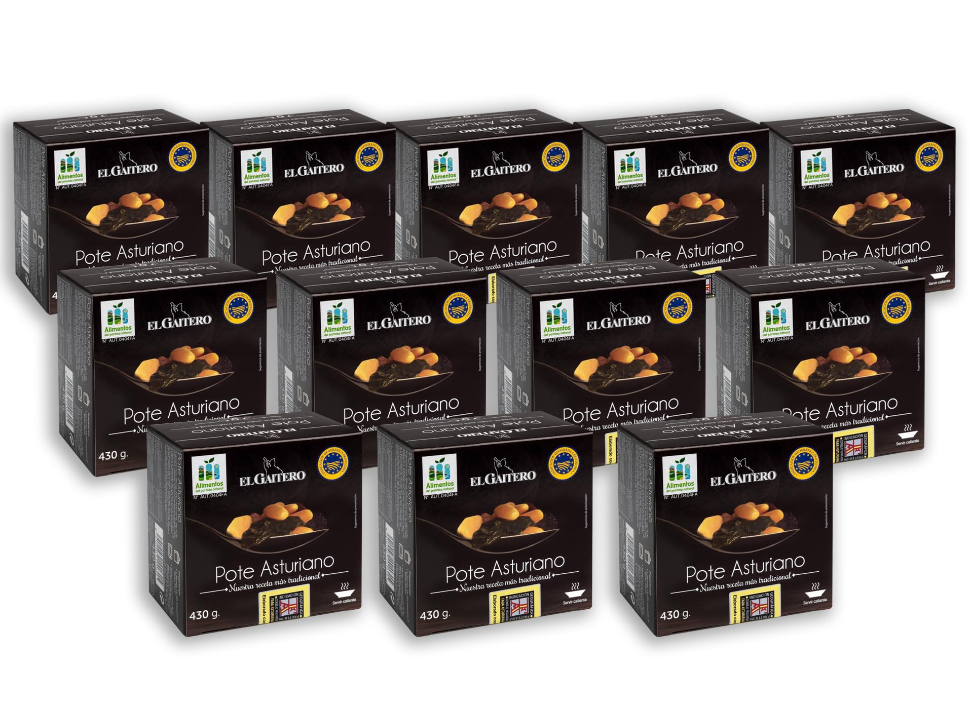 El Gaitero - Pote Asturiano | Chorizo y Morcilla | Fabada con Berza y Patata | Sabor Intenso | Fácil de Calentar | 12 Latas de 430gr