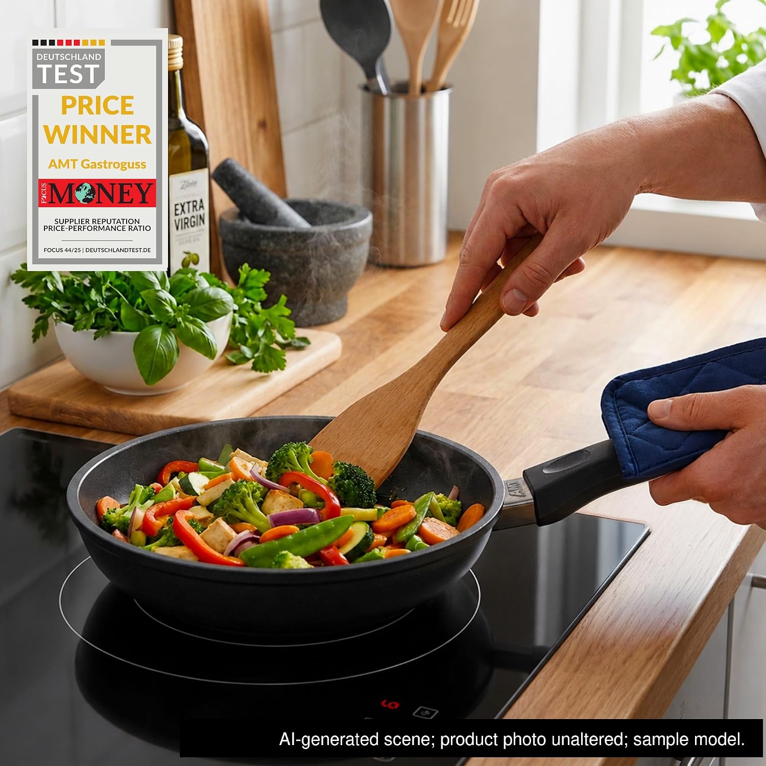 AMT peu profond en Aluminium moulé sous pression-Sauteuse Diamètre: 28 cm au sommet/24 cm pour cuisson à Induction image 3